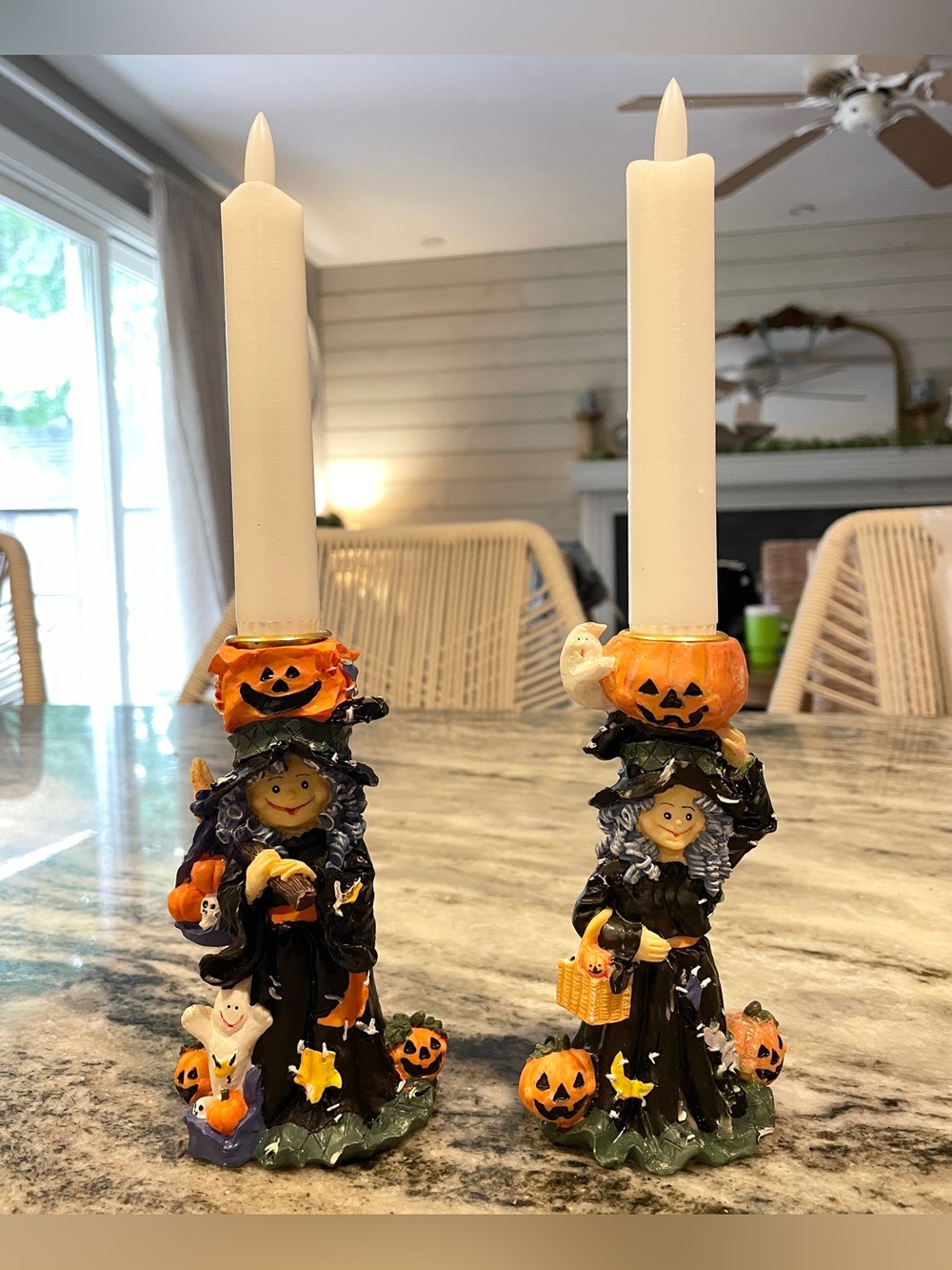 Halloween Witch Taper Candle Holders Set of 2